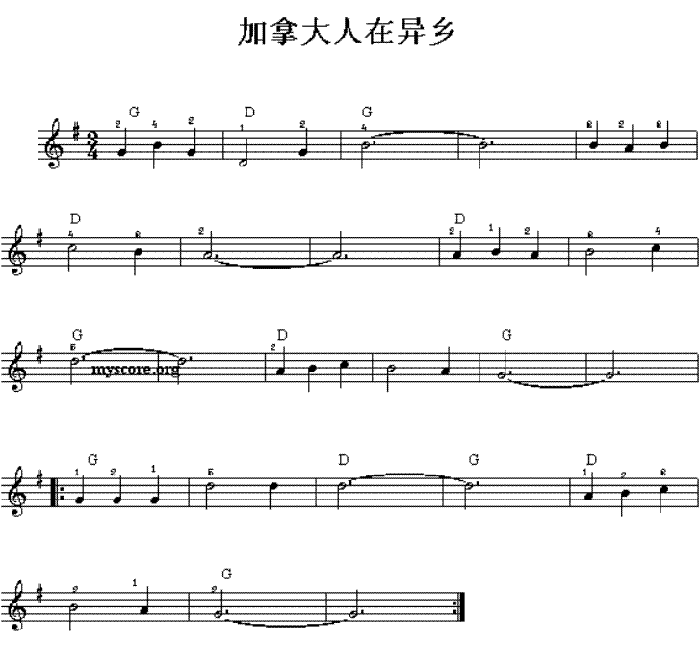 中国乐谱网——【其他乐谱】加拿大人在异乡-加拿大民歌(电子琴谱) 