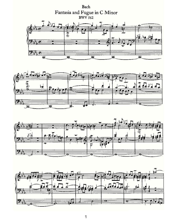 中乐谱网——【其他乐谱】Fantasia and Fugue in C Minor (with incomplete fugue)--BWV 562 1
